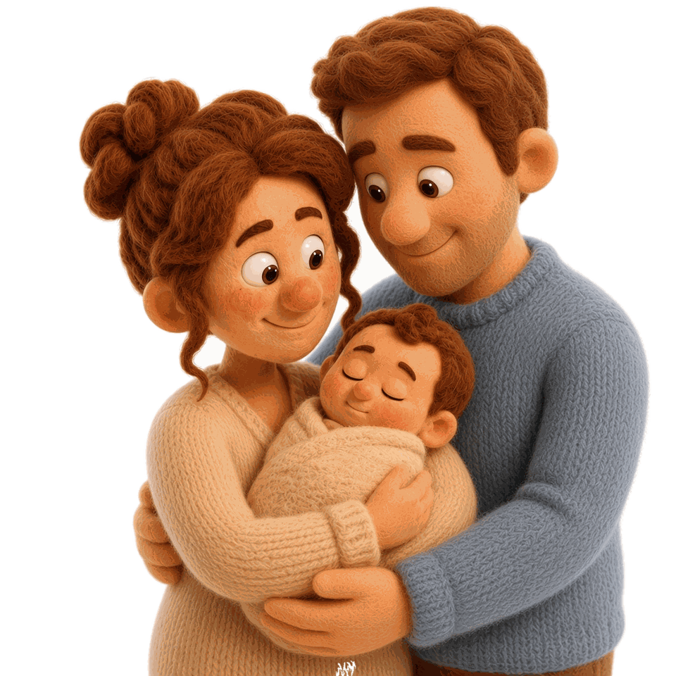 Two parents holding their sleeping baby