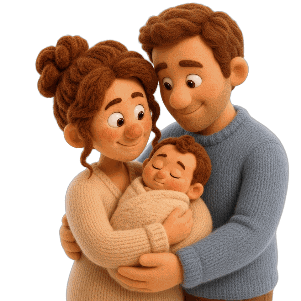 Two parents holding their sleeping baby