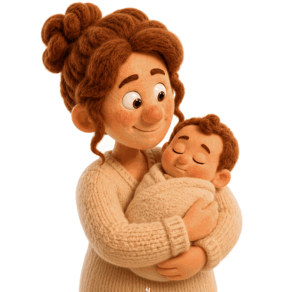 A parent holding her sleeping newborn