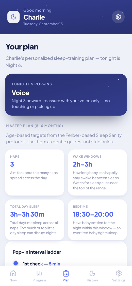 Your plan screen for tonight